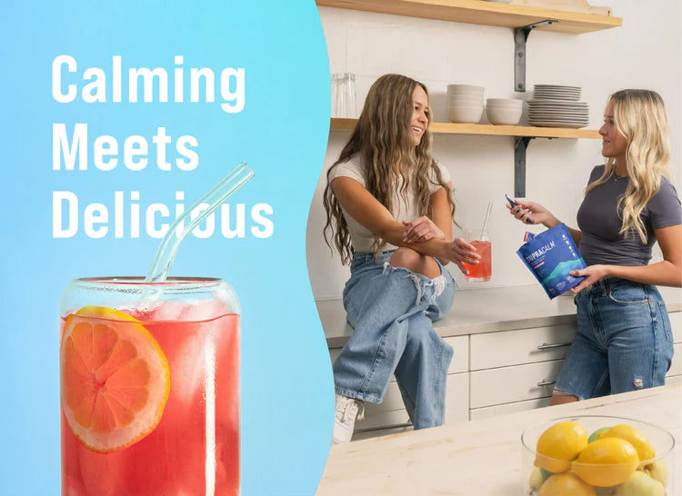 Friends enjoying glasses of Tavo LiquidCalm liquid calm drink together in the evening as a wind-down ritual.