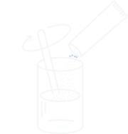 Illustration of a sachet being poured into a glass of water for step 1 of making LiquidHydrate liquid hydrate and liquidcalm liquid calm
